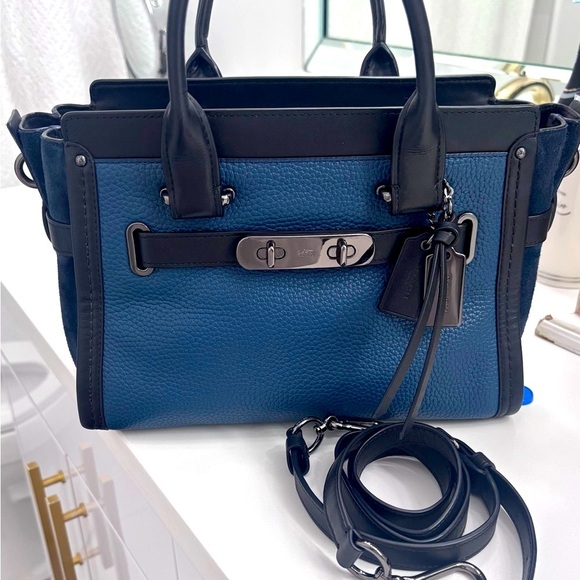 Coach French Blue leather & suade swagger  Bag - Picture 4 of 9